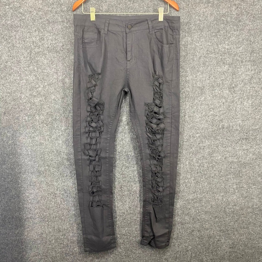 Unbranded Black Heavily Distressed Shredded Skinny Jeans XXL Streetwear Grunge